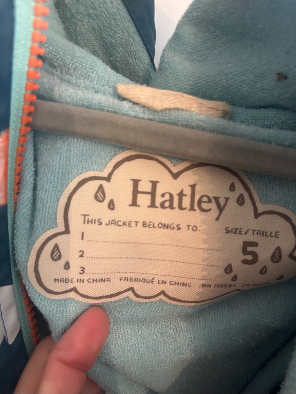Hatley Navy Shark Print Raincoat with Orange & Teal Accents - Picture 2 of 3